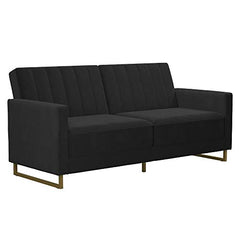 Novogratz Skylar Coil, Modern Sofa Bed and Couch, Black Velvet Futon