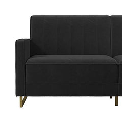 Novogratz Skylar Coil, Modern Sofa Bed and Couch, Black Velvet Futon