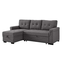 BOWERY HILL Steel Gray Linen Reversible/Sectional Sleeper Sofa with Storage