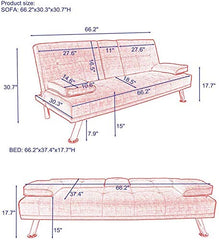NOUVCOO Futon Sofa Bed Modern Linen Upholstered Couch, Convertible Folding Recliner Lounge Futon Couch with 2 Cup Holders/Armrest/Metal Legs for Living Room, Home Furniture, School Dormitoryl, Purple