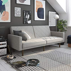 DHP Paxson Convertible Futon Couch Bed with Linen Upholstery and Wood Legs - Light Gray