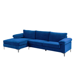 Casa Andrea Milano llc Modern Large Velvet Fabric Sectional Sofa, L-Shape Couch with Extra Wide Chaise Lounge, Plum