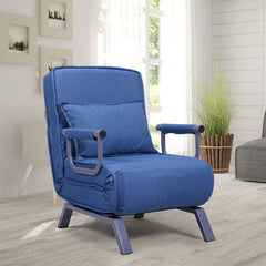 JAXPETY Sofa Bed Folding Arm Chair Convertible Sleeper Chair, Leisure Recliner Lounge Couch with Pillow and 5 Position Adjustable Backrest for Home Office, Blue