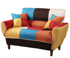 Contemporary Colorful Loveseat Foldable Split Back Upholstered Sofa Couch Sleeper Apartment Sofa Bed with 2 Free Pillows, Wood Legs (Multicolor)