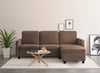 Image of Pawnova Convertible Sectional, L-Shaped Couch Soft Seat and Modern Linen Fabric for Small Space, Living Room Sofa with Comfortable Back, Brown