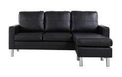 Modern Bonded Leather Sectional Sofa - Small Space Configurable Couch - Black