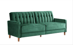 Container Furniture Direct Anastasia Mid Century Modern Velvet Tufted Convertible Sleeper Sofa, 81", Green