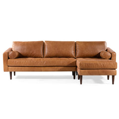 POLY & BARK Napa Right-Facing Sectional Sofa in Full-Grain Pure-Aniline Italian Tanned Leather in Cognac Tan