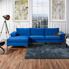 Casa Andrea Milano llc Modern Large Velvet Fabric Sectional Sofa, L-Shape Couch with Extra Wide Chaise Lounge, Plum