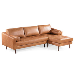 POLY & BARK Napa Right-Facing Sectional Sofa in Full-Grain Pure-Aniline Italian Tanned Leather in Cognac Tan