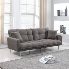 Divano Roma Furniture Collection Modern Plush Tufted Linen Fabric Splitback Living Room Sleeper Futon (Dark Grey), Small
