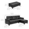 Image of Best Choice Products Tufted Faux Leather 3-Seat L-Shape Sectional Sofa Couch Set w/Chaise Lounge, Ottoman Coffee Table Bench, Black